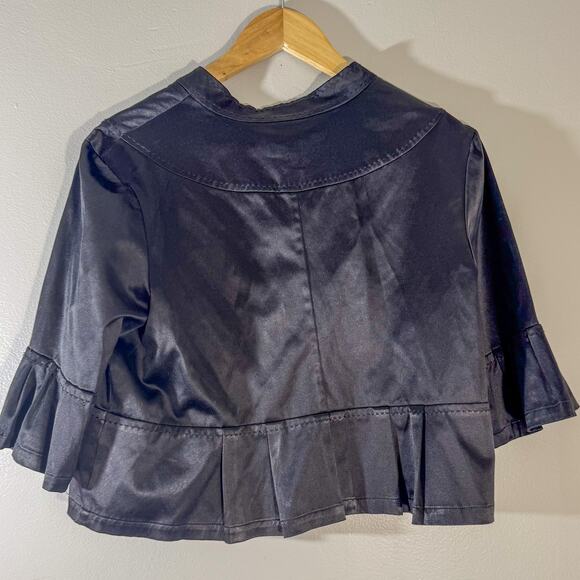 ELLE Black Satin Cropped Bolero Jacket | Peplum Ruffle Sleeves | Retro Glam - Picture 5 of 5